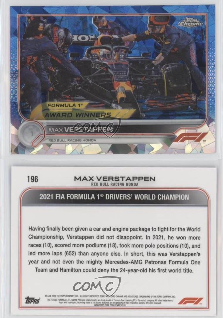 2022 Topps Chrome Sapphire Edition Formula 1 F1 Award Winners Max Verstappen