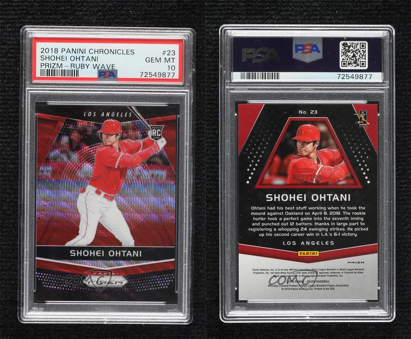 2018 Chronicles Prizm Ruby Wave /199 Shohei Ohtani #23 PSA 10 GEM MT Rookie RC - Picture 3 of 3