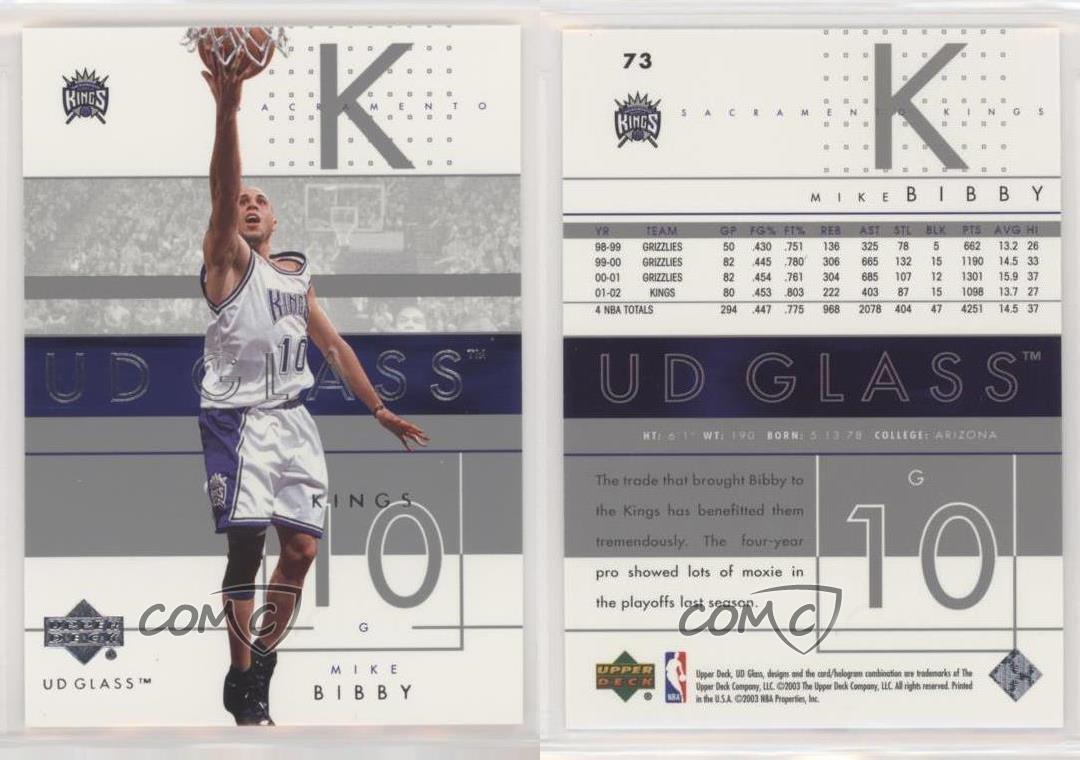  2002-03 UD Glass #73 Mike Bibby NBA Basketball Trading