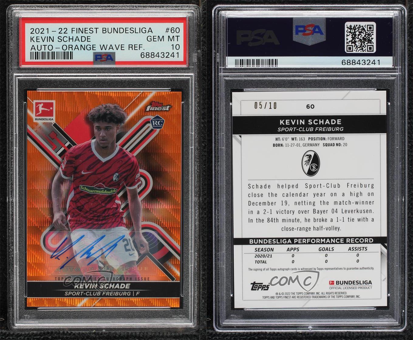 2021 Finest Bundesliga Orange Wave Refractor /10 Kevin Schade #60 Rookie Auto liquidation RC