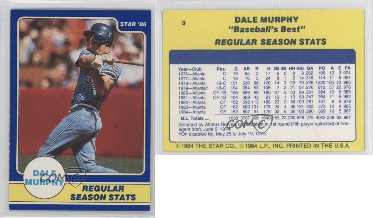 1986 STAR 3 CARD PANEL SET 4, 5, 6, DALE MURPHY BASEBALL CARDS