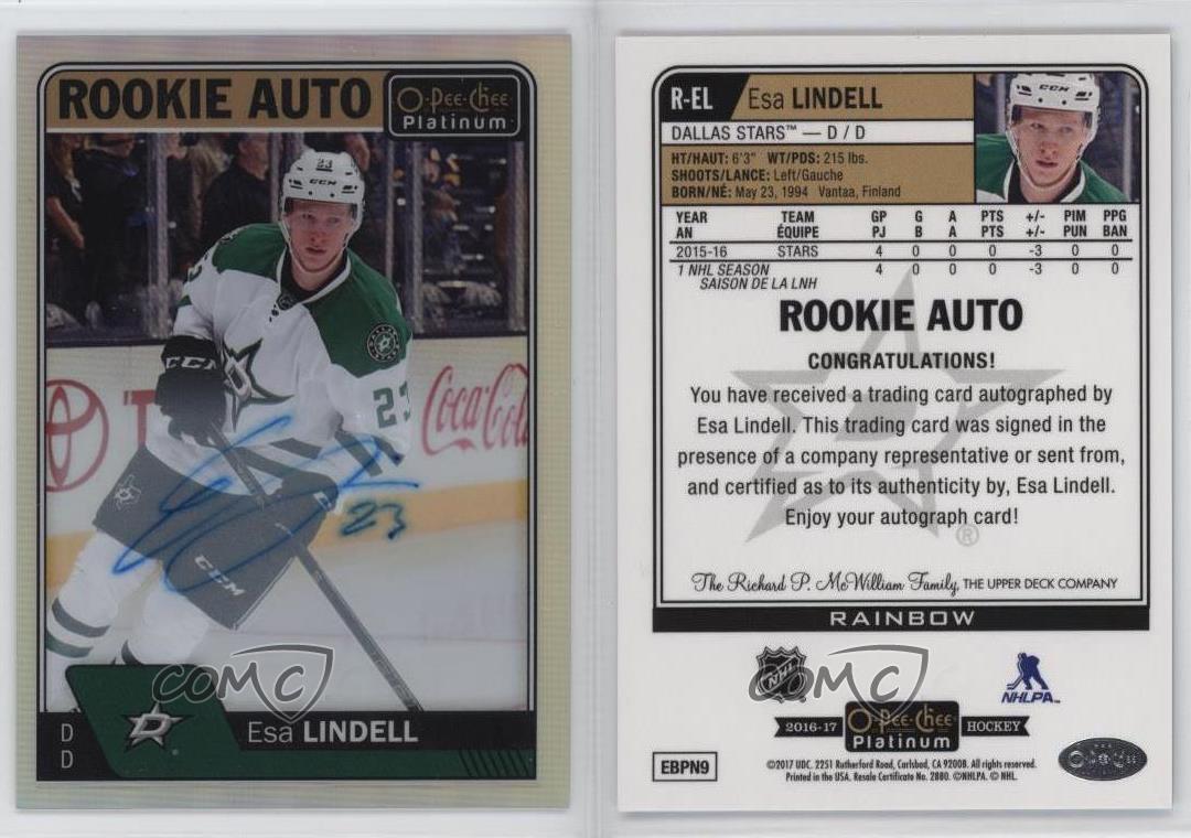 2016-17 O-Pee-Chee Platinum Rookie Auto Rainbow Esa Lindell #R-EL Auto RC