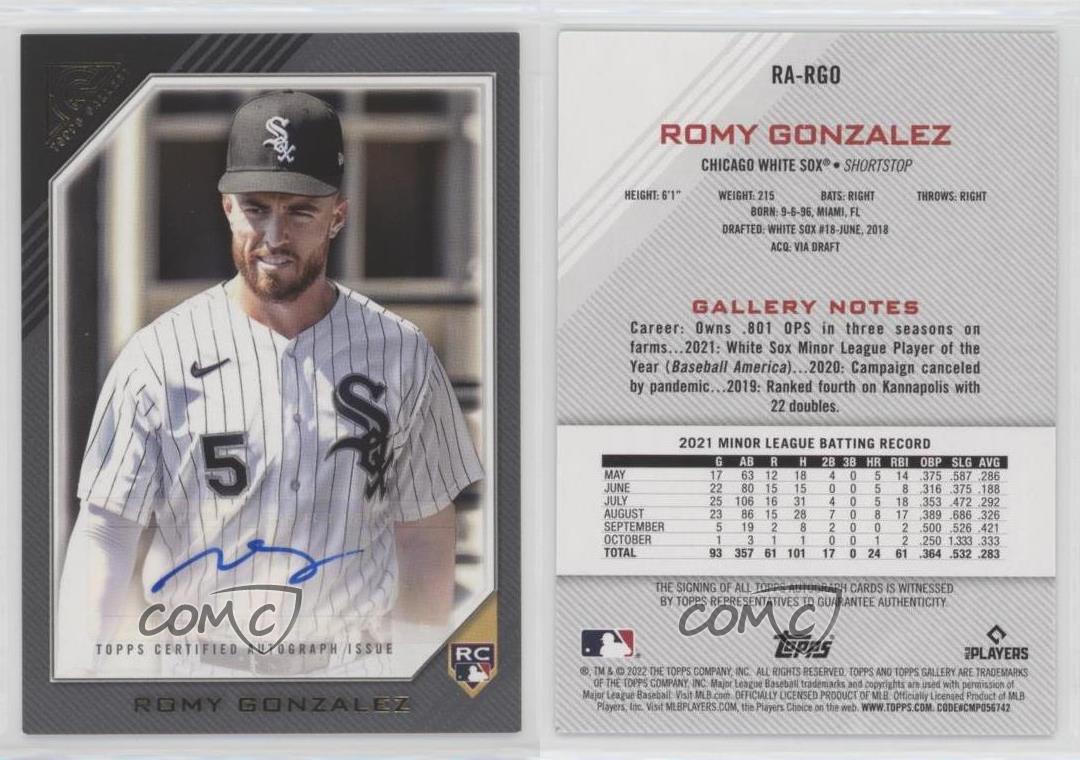 2022 Topps Gallery Romy Gonzalez AUTO RC #RA-RGO White Sox