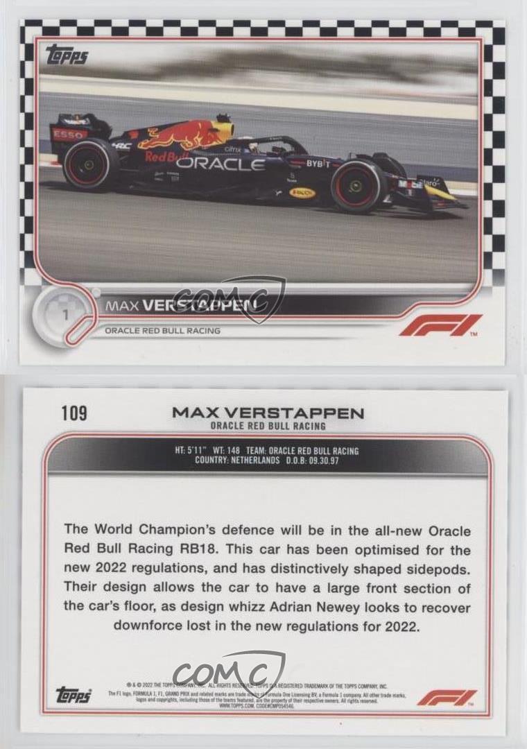 2022 Topps Formula 1 F1 Cars Checker Flag Max Verstappen #109