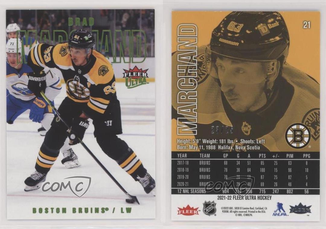 Lámina ultra verde Fleer de cubierta superior 2021-22/25 Brad Marchand #21 - Imagen 3 de 4