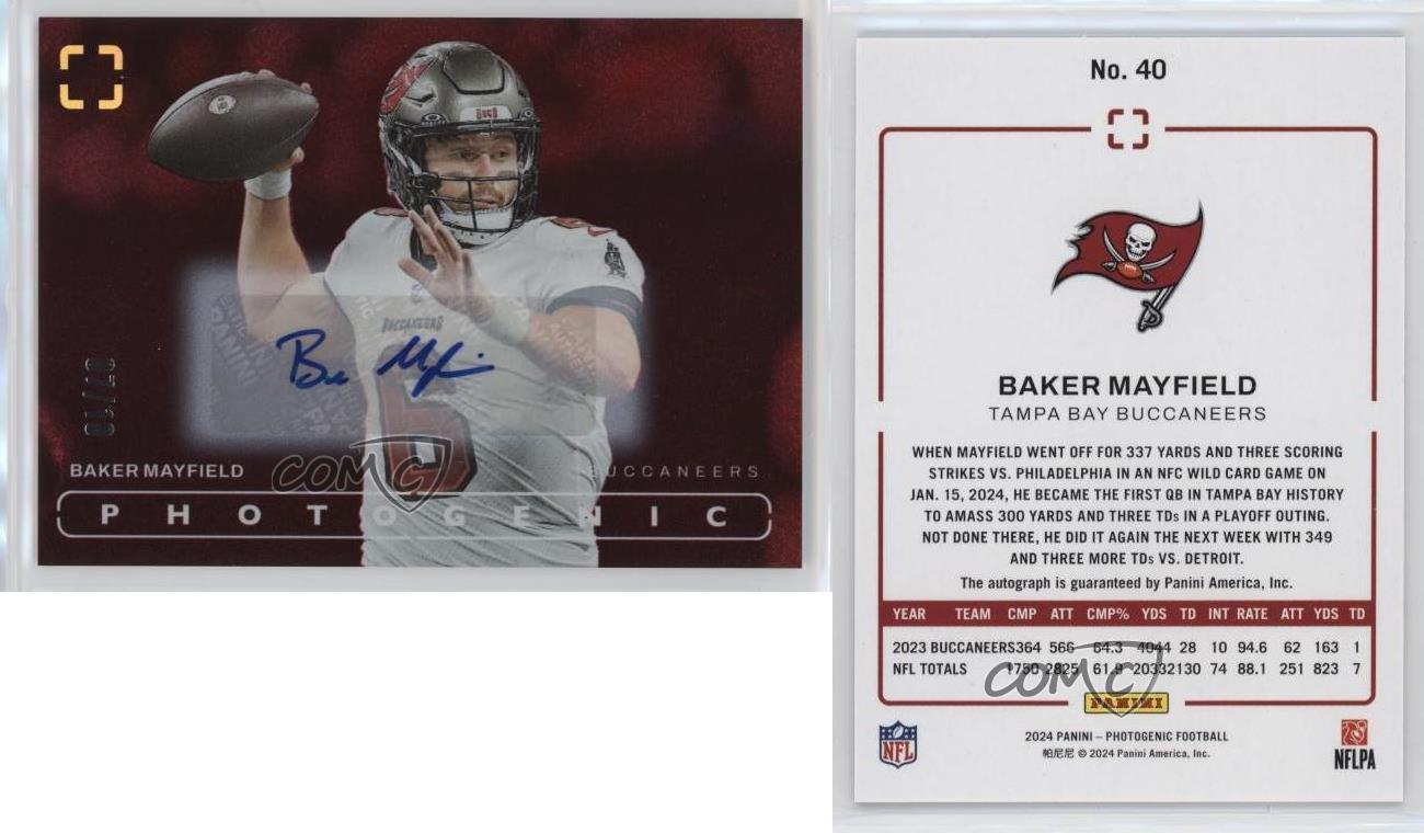 Panini Photogenic Red Auto 2024 /10 Baker Mayfield magasin #40 Auto