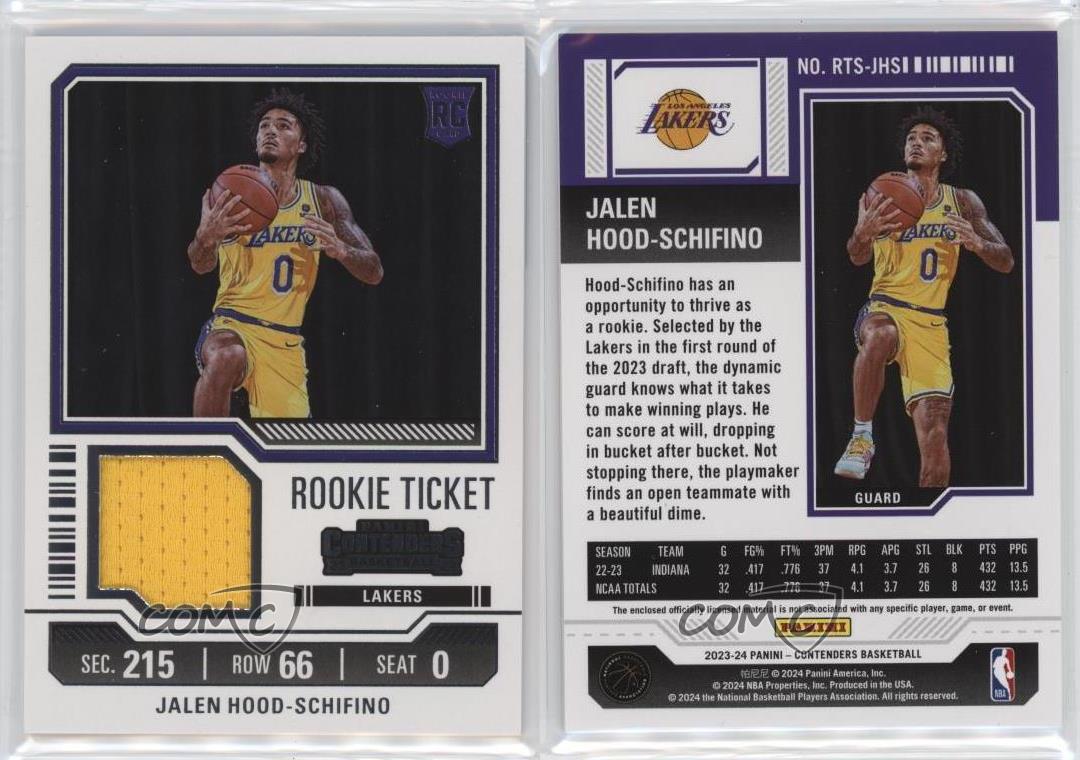 2023-24 Panini Contenders Rookie Ticket Swatches Jalen Hood