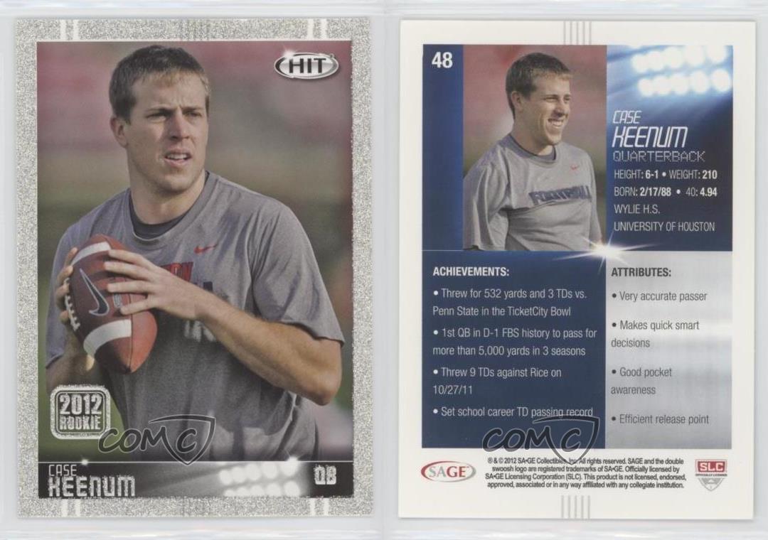 Case Keenum ‘12 Sage Hit RC #48 MINT Houston Cougars Rookie Jersey Bills  Legends