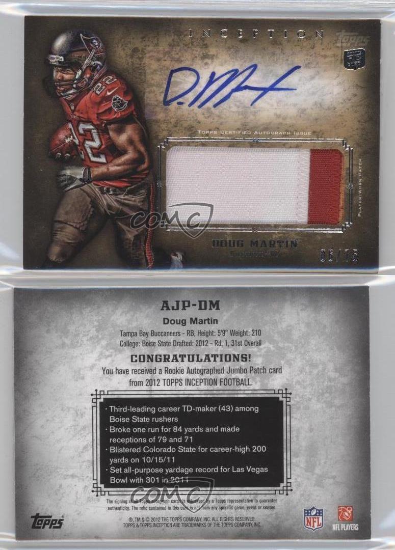 2012 Topps Inception Gold /75 Doug Martin #AJP-DM RPA Rookie Jumbo Patch  Auto RC