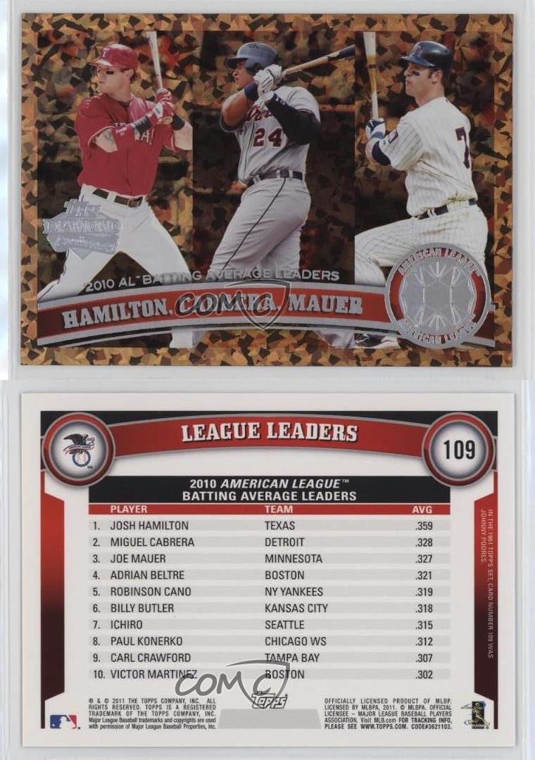 2011 Topps Cognac Diamond Anniversary Josh Hamilton Miguel Cabrera Joe Mauer HOF - Picture 4 of 4