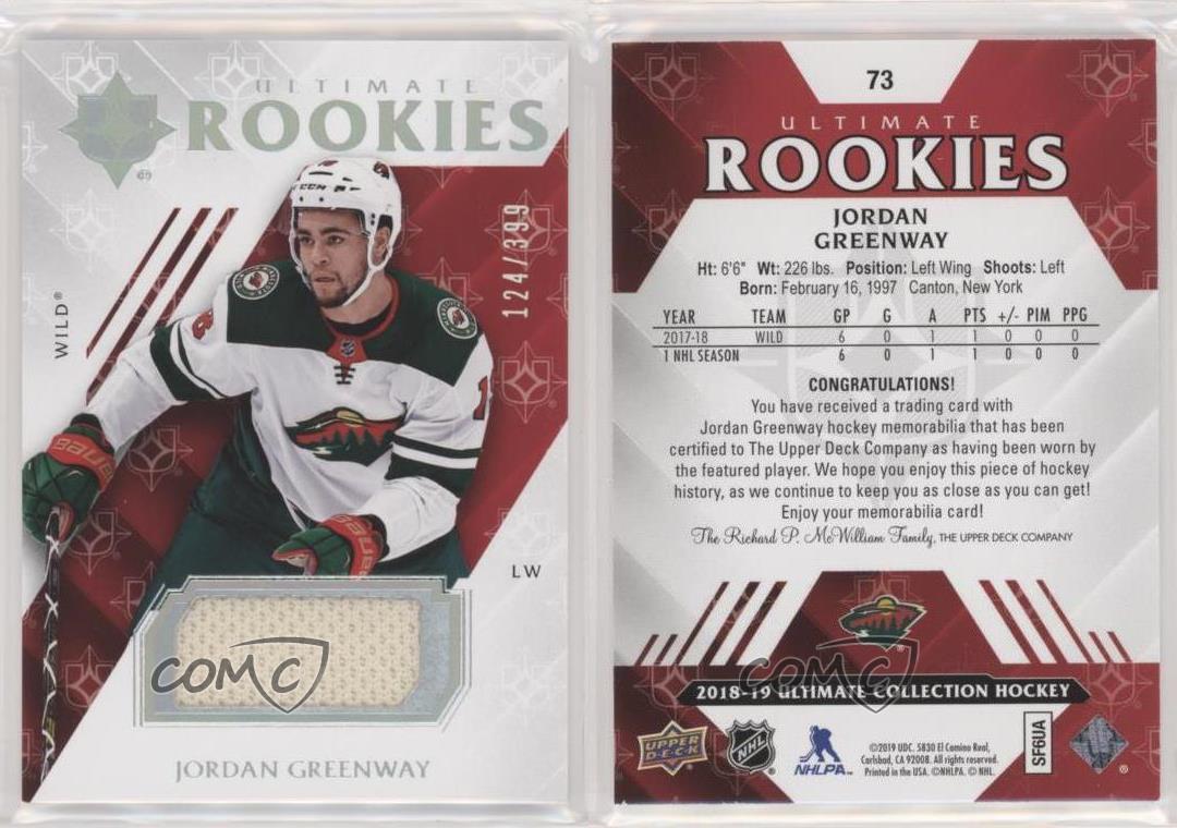 2018-19 Ultimate Collection Rookies Jerseys /399 Jordan Greenway #73 Rookie RC