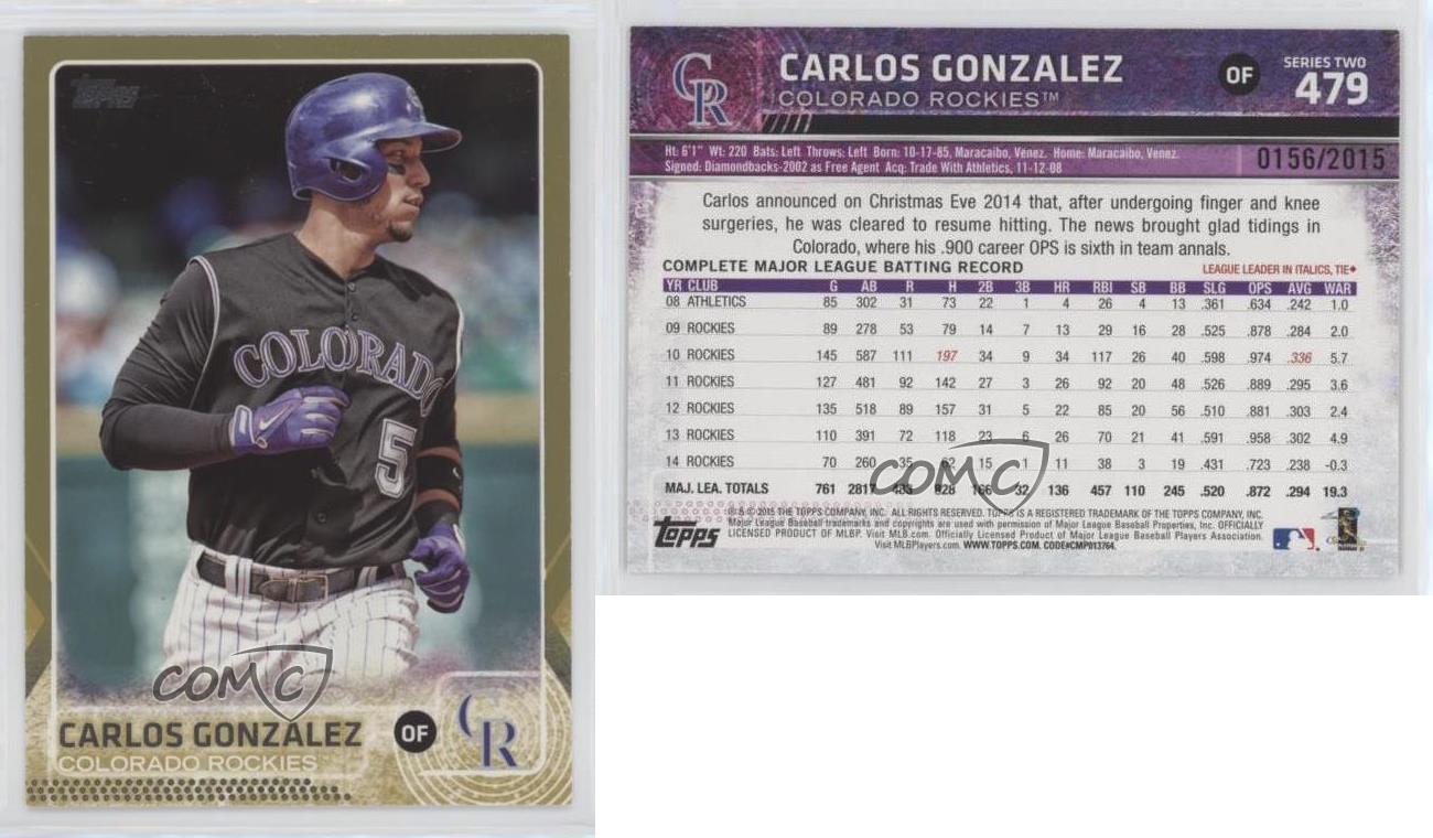 Carlos Gonzalez 2015 Topps #479 Colorado Rockies Baseball Card