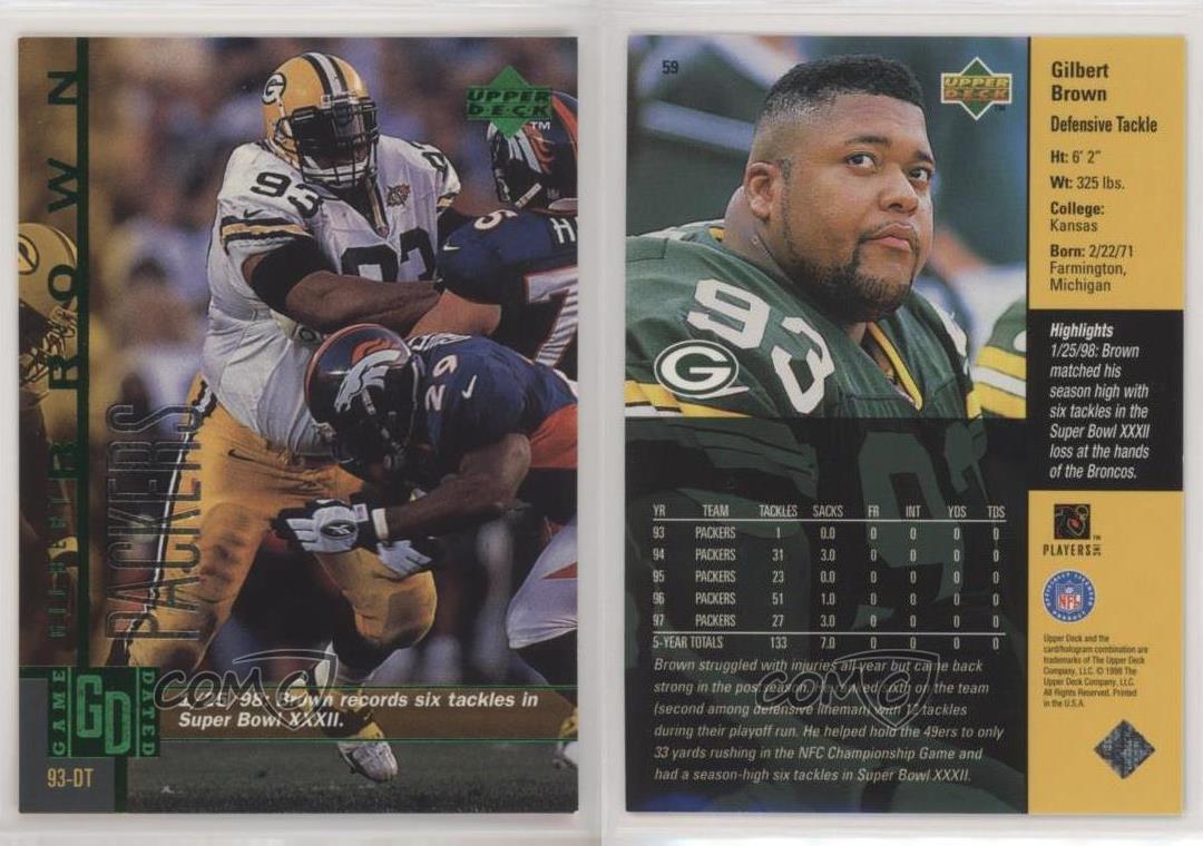 1998 Upper Deck Green Bay Packers II ShopKo Game Dated Gilbert Brown #59 - Bild 4 von 4