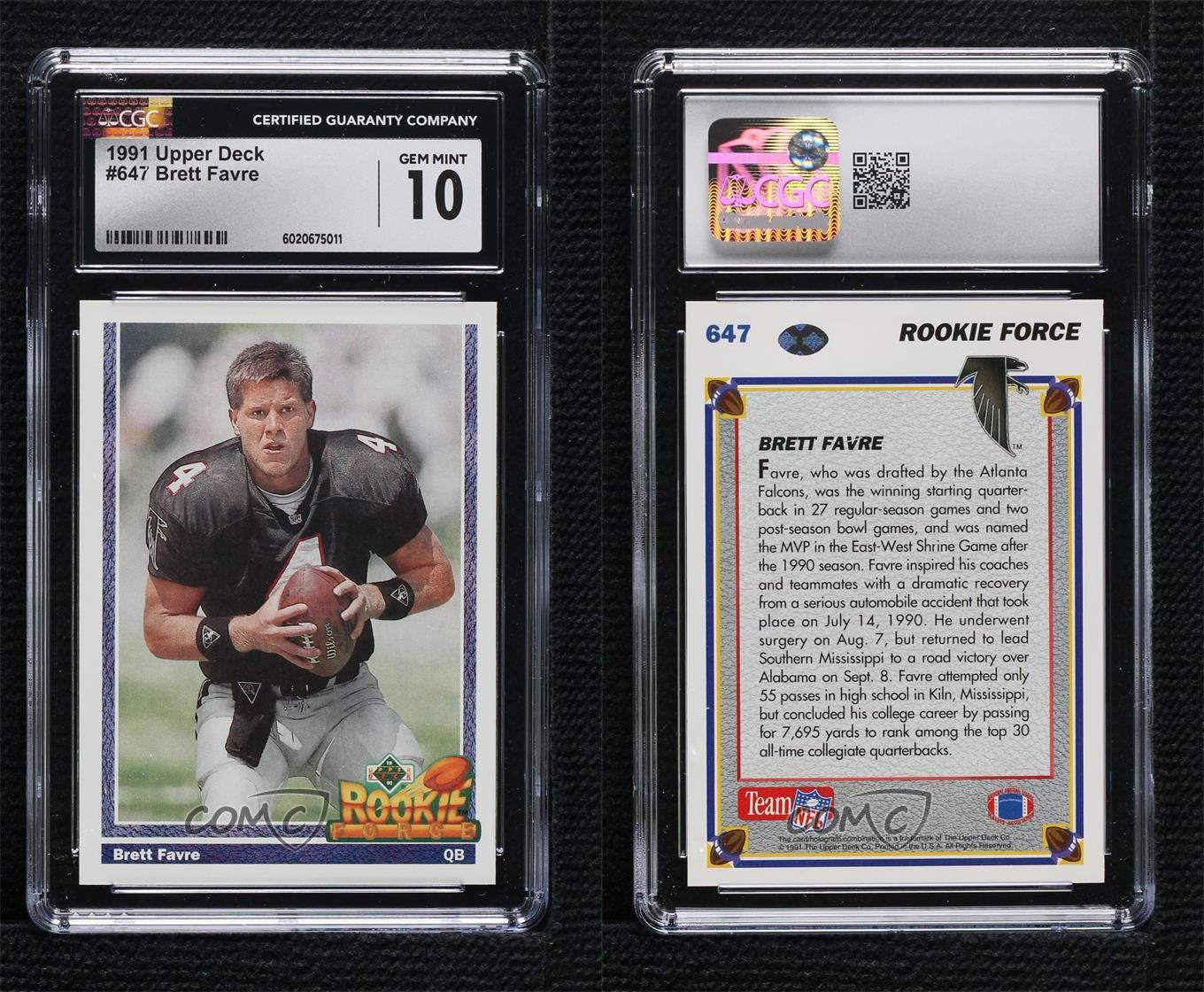 1991 Upper Deck Brett Favre #647 CGC 10 Gem Mint Rookie RC HOF - Picture 3 of 4