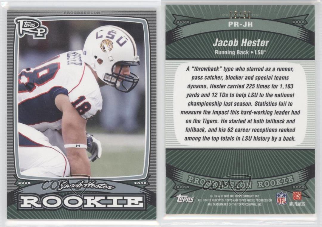 2008 Topps Rookie Progression Rookies Platinum/50 Jacob Hester #PR-JH RC - Imagen 3 de 3