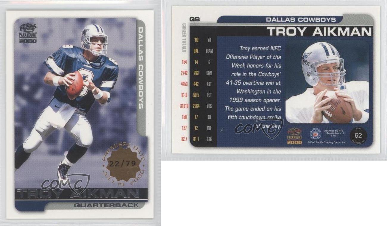 2000 Pacific Paramount prima data /79 Troy Aikman #62 HOF - Foto 3 di 3