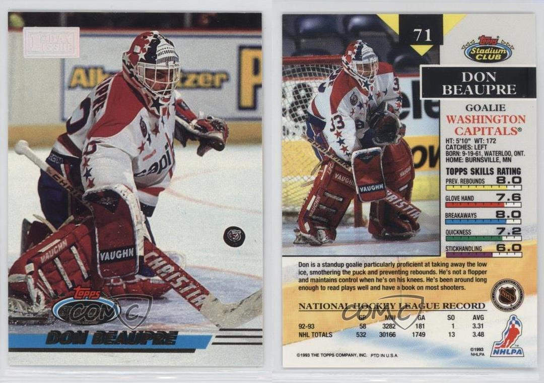 1993-94 Topps Stadium Club OPC 1st Day Issue Don Beaupre #71 - Picture 3 of 3