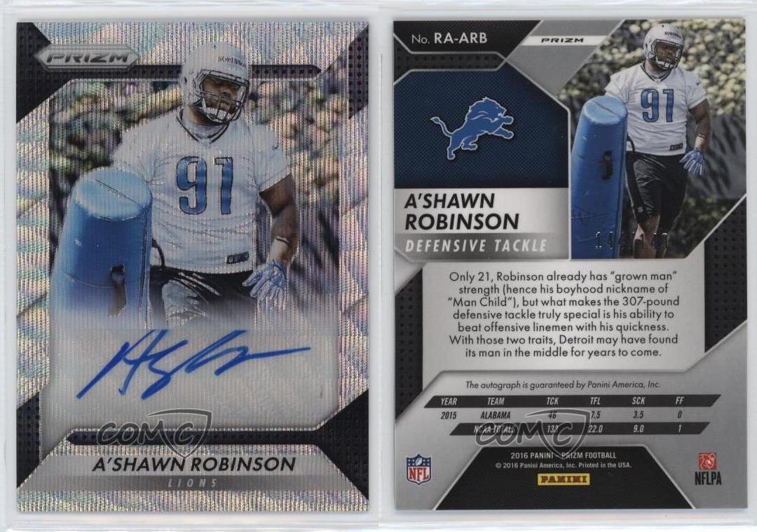 2016 Panini Prizm Rookie Blue Wave /149 A'Shawn Robinson #RA-ARB Auto RC