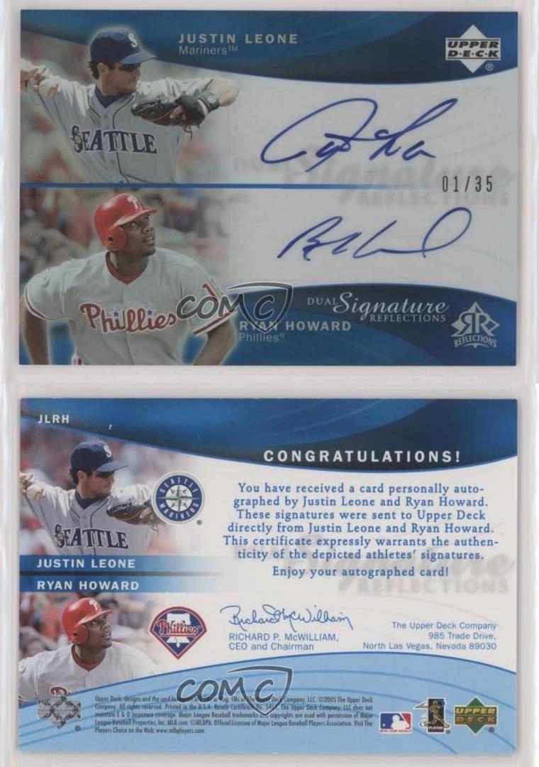 Ryan Howard and Justin Leone Autographed Card 2005 Upper Deck Dual  Signature Reflections #JLRH