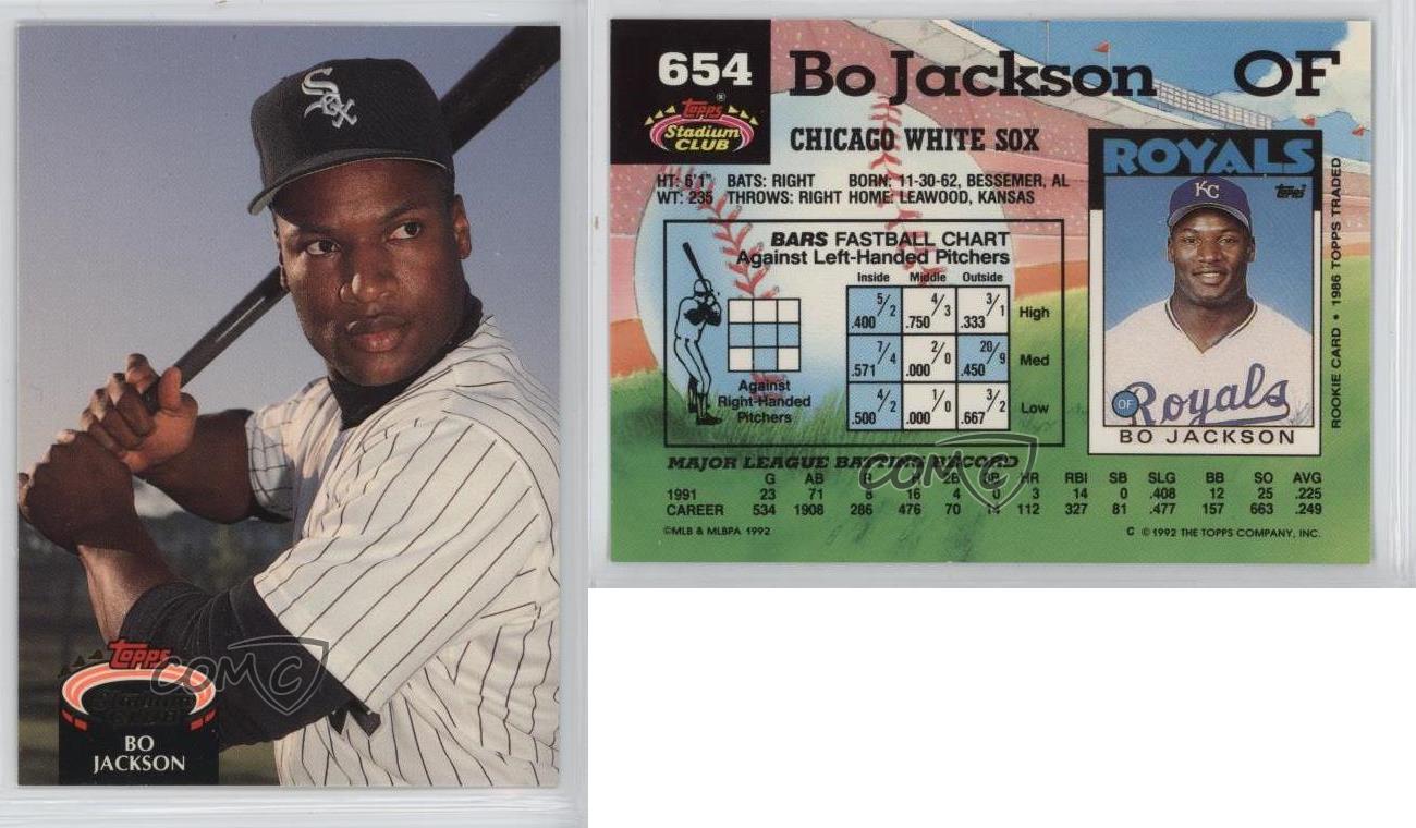 1992 Topps Stadium Club 654 Bo Jackson Chicago White Sox Baseball Card