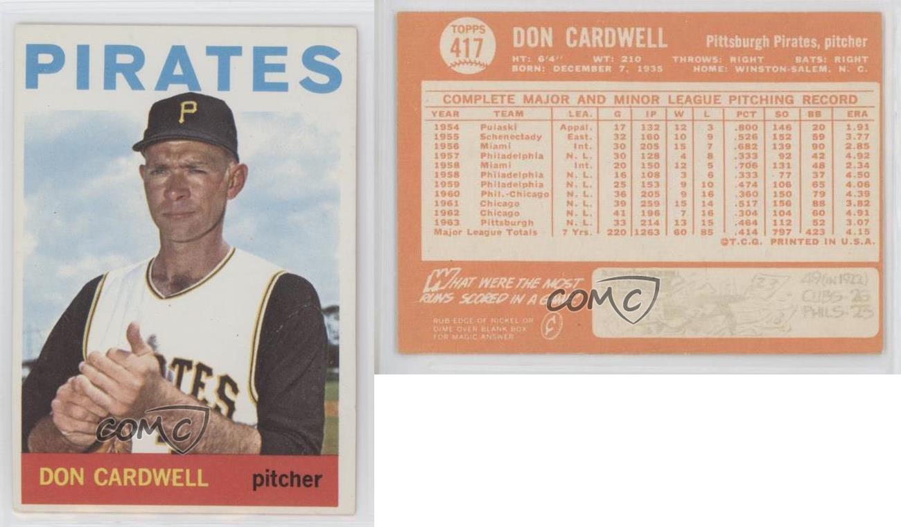  1964 Topps # 417 Don Cardwell Pittsburgh Pirates