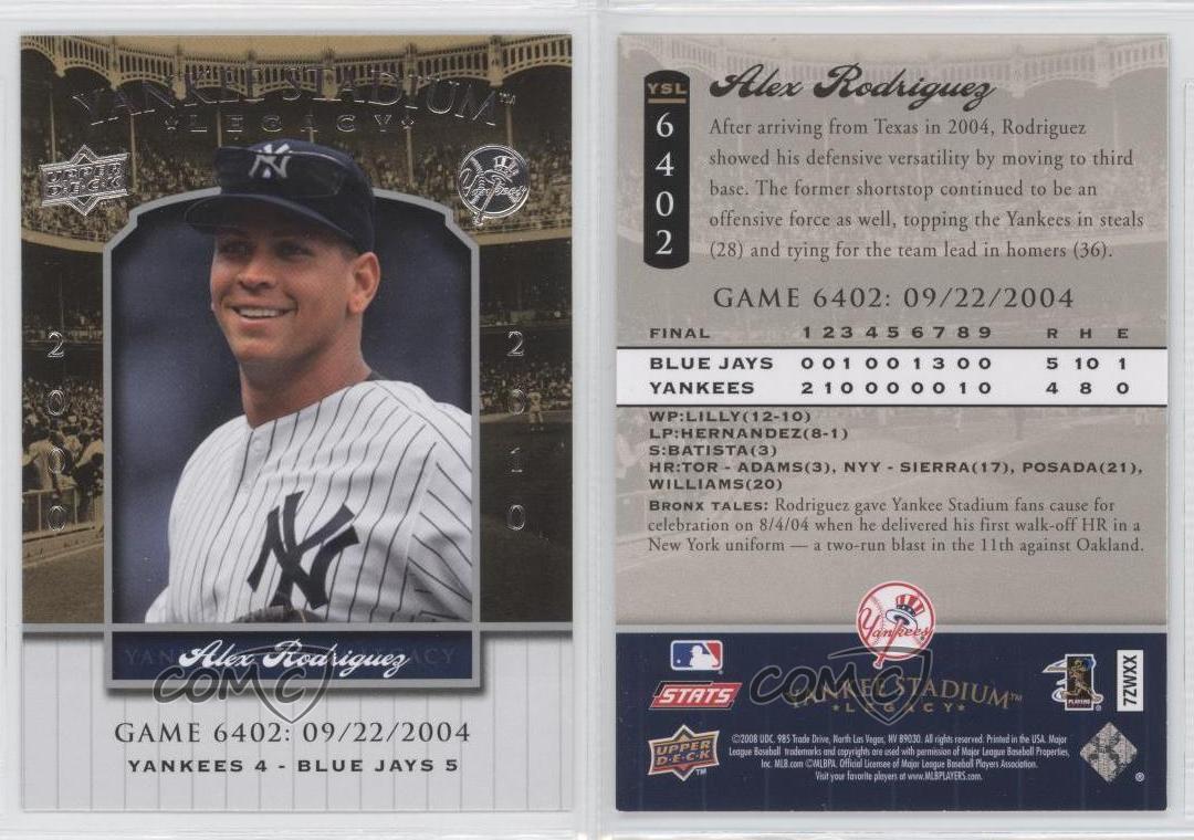 2008 Upper Deck Yankee Stadium Legacy à prix réduit Alex Rodriguez #YSL6402