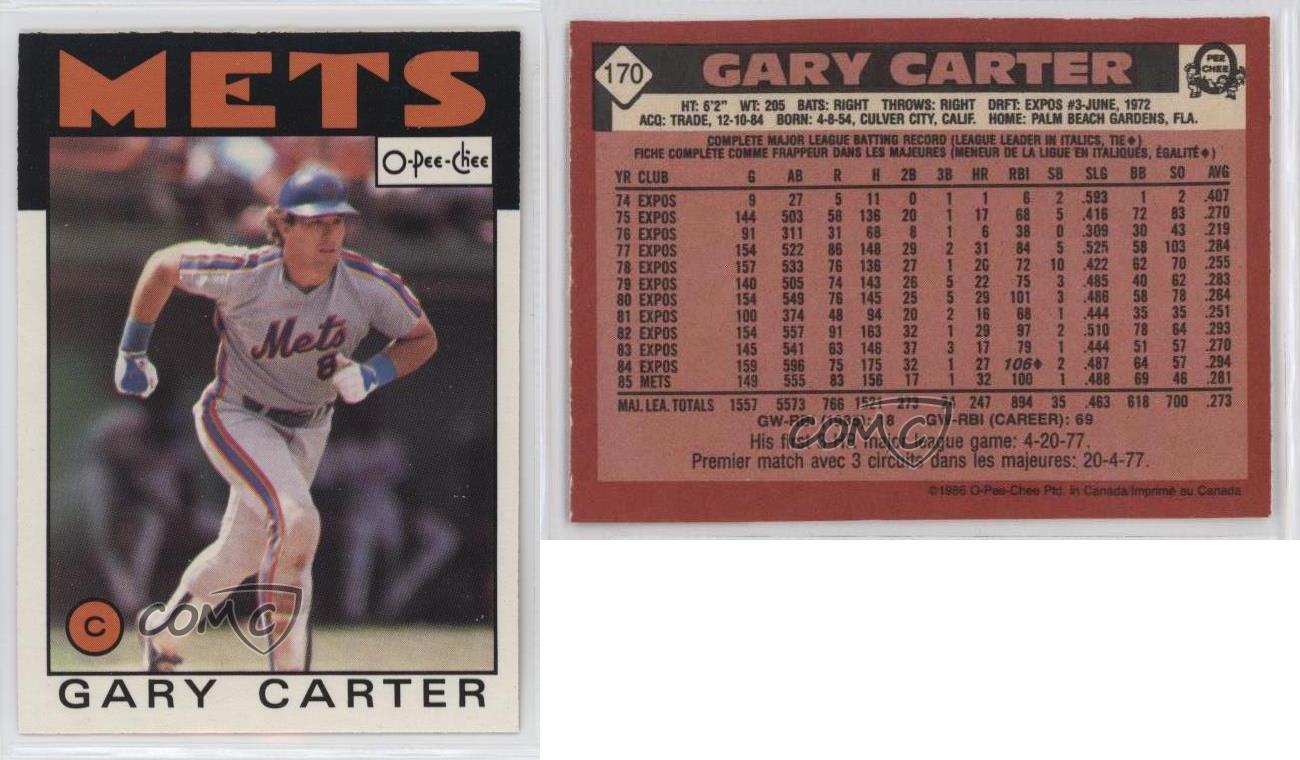 Gary Carter 1986 O-Pee-Chee Series Mint Card #170