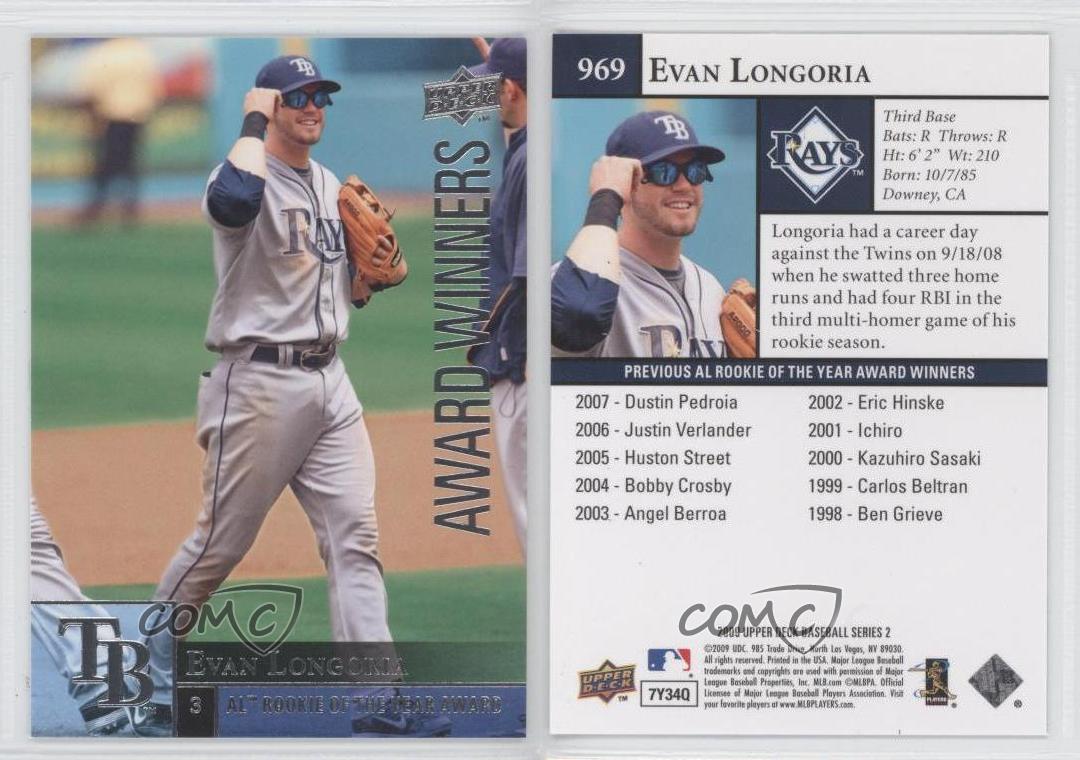 2009 Upper Deck Baseball # 969 Evan Longoria AL Rookie of the Year