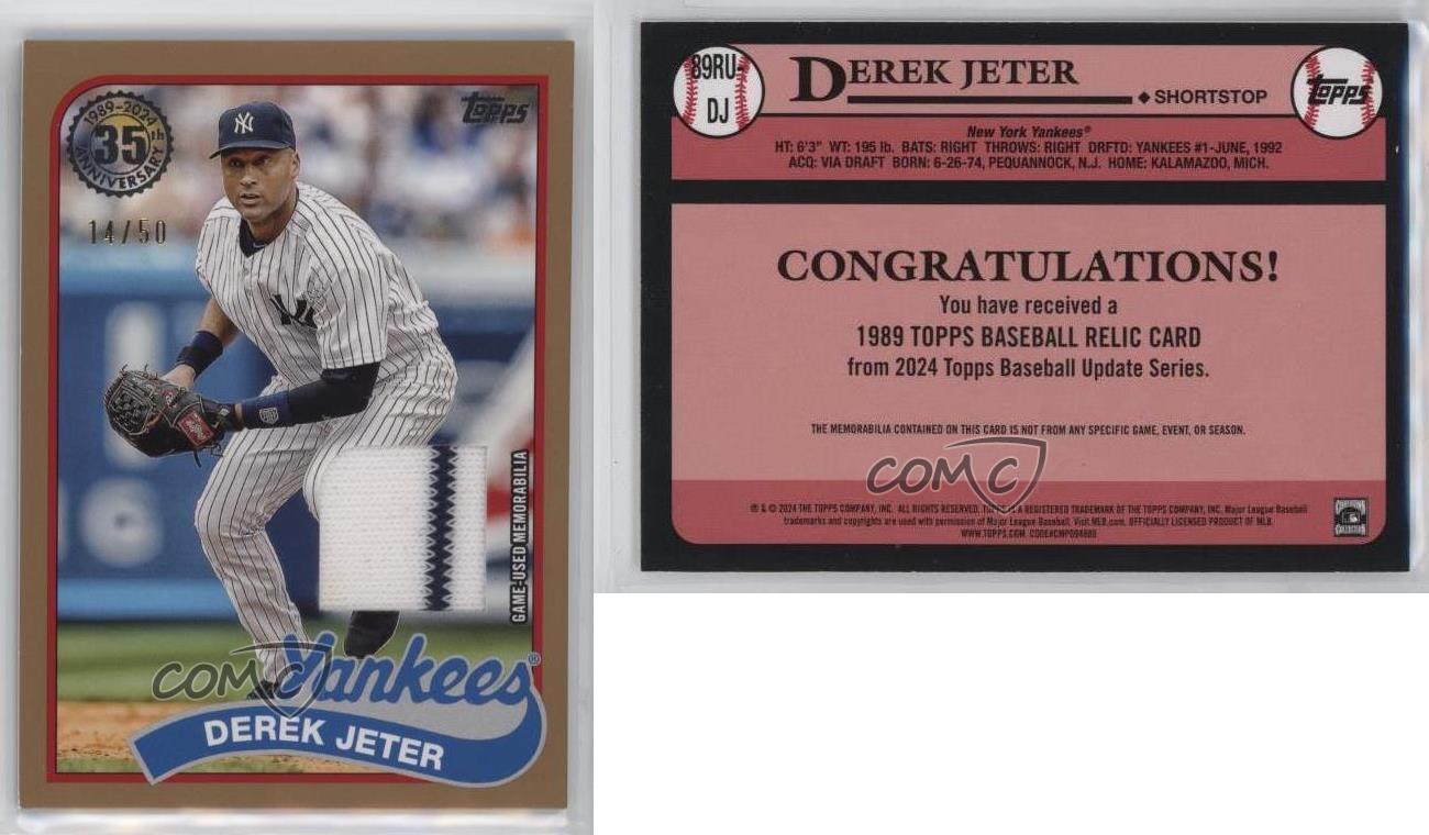 Actualización Topps 1989 Topps reliquias de béisbol oro/50 Derek Jeter #89RU-DJ HOF - Imagen 3 de 3