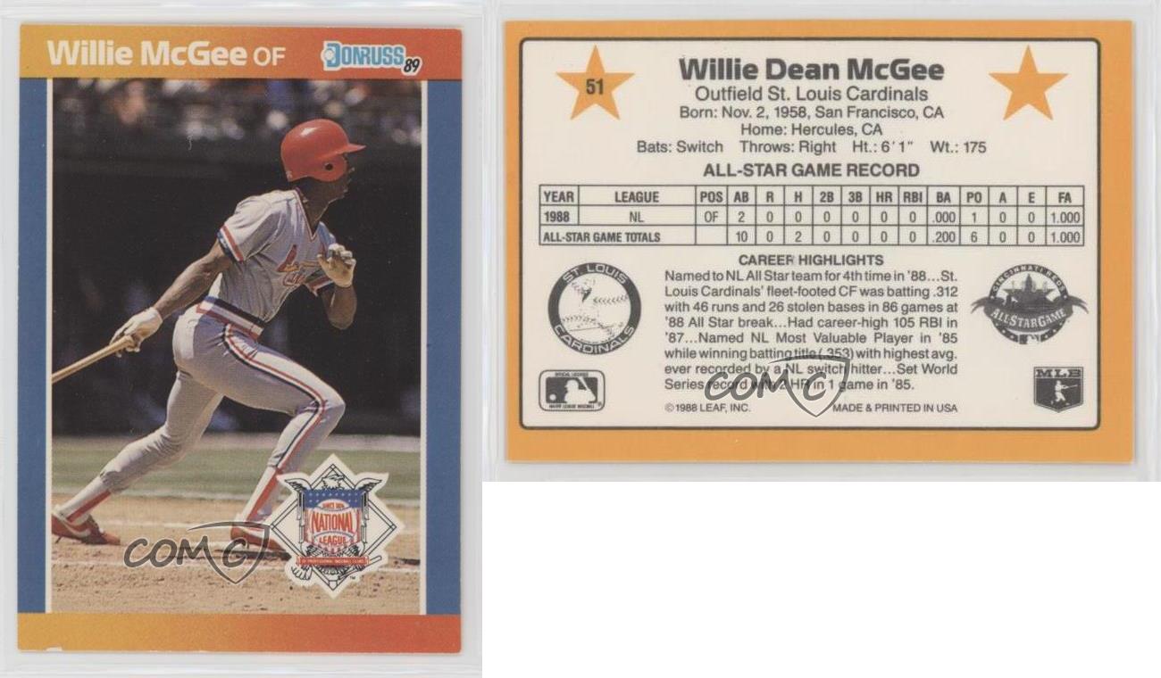 Willie McGee Carte de baseball St. Louis 1989 Donruss All-Stars # 51 Menthe  : : Sports et Plein air