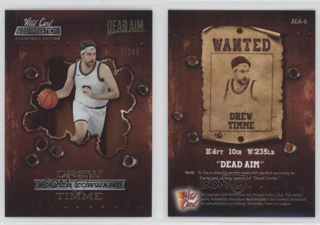 2021-22 Wild Card Allumination Dead Aim Gold Foil - arancione /249 Drew Timme #ADA-6 - Foto 3 di 3
