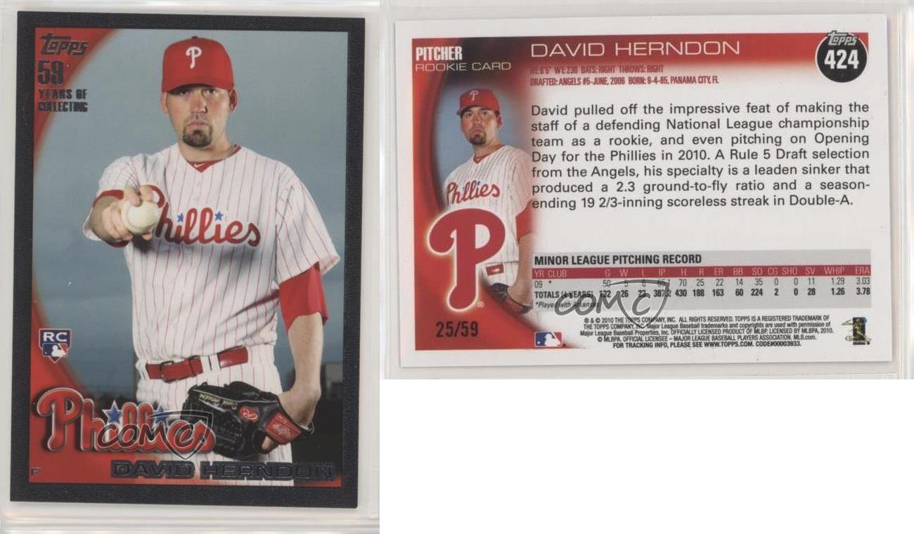 2010 Topps #424 David Herndon RC RC - Rookie Card Philadelphia Phillies Baseball Cards 