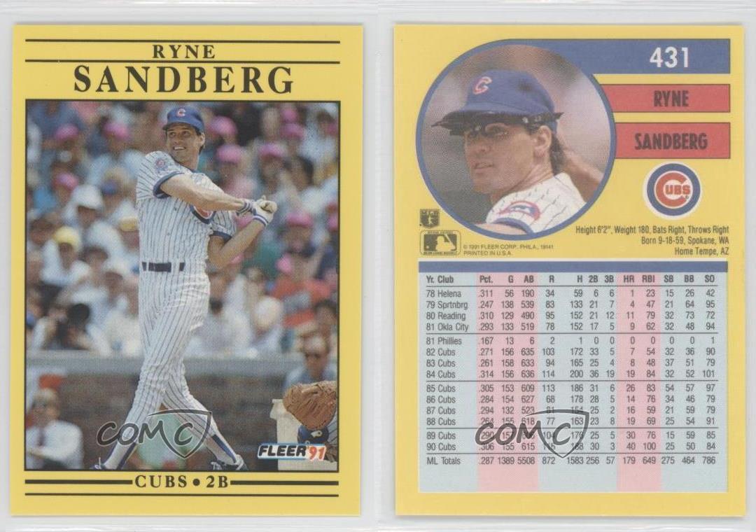 1991 Fleer #431 Ryne Sandberg Chicago Cubs Baseball Card | eBay
