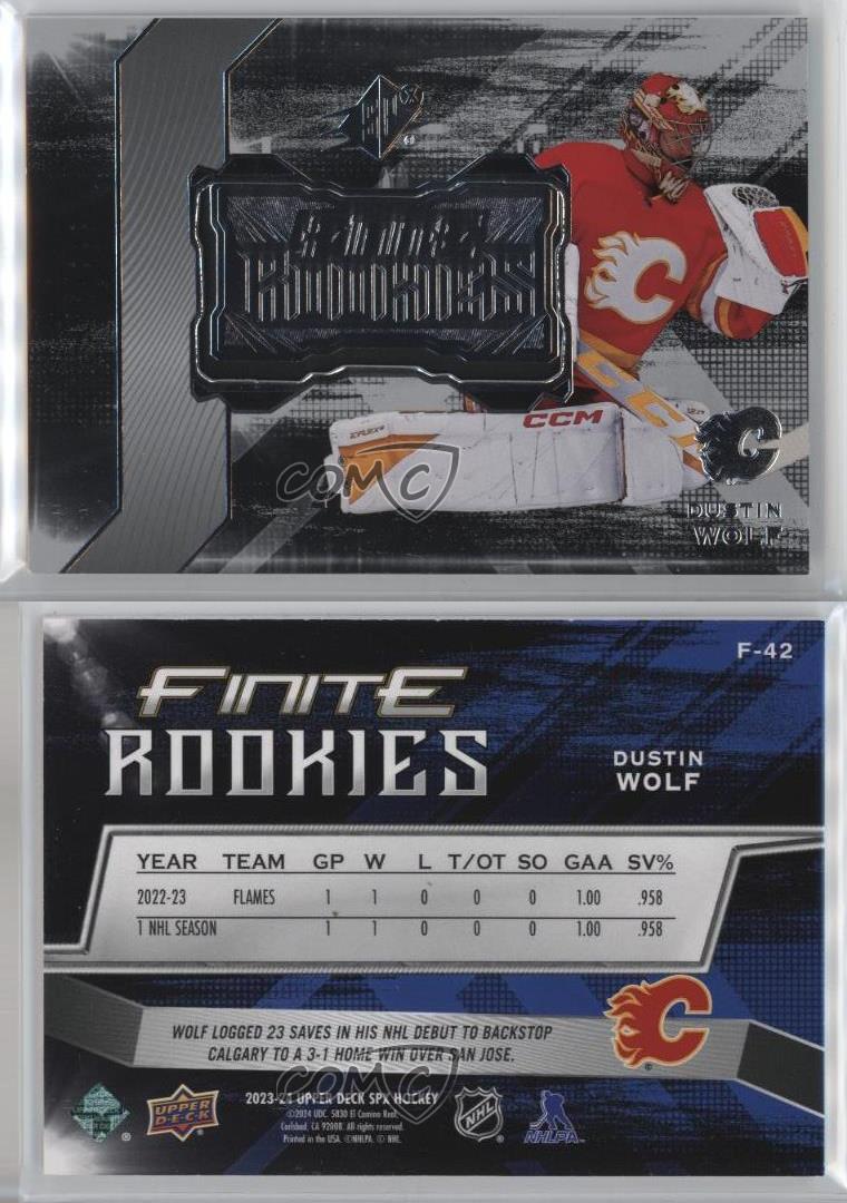 2023-24 SPx Finite Rookies /799 Dustin Wolf #F-42 RC