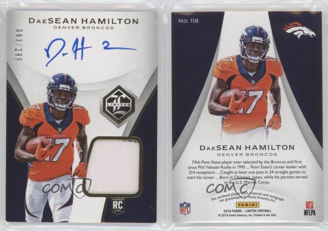 DaeSEAN HAMILTON 2018 Panini Limited RPA AUTO JERSEY PATCH ROOKIE Penn  State BRONCOS #d/299