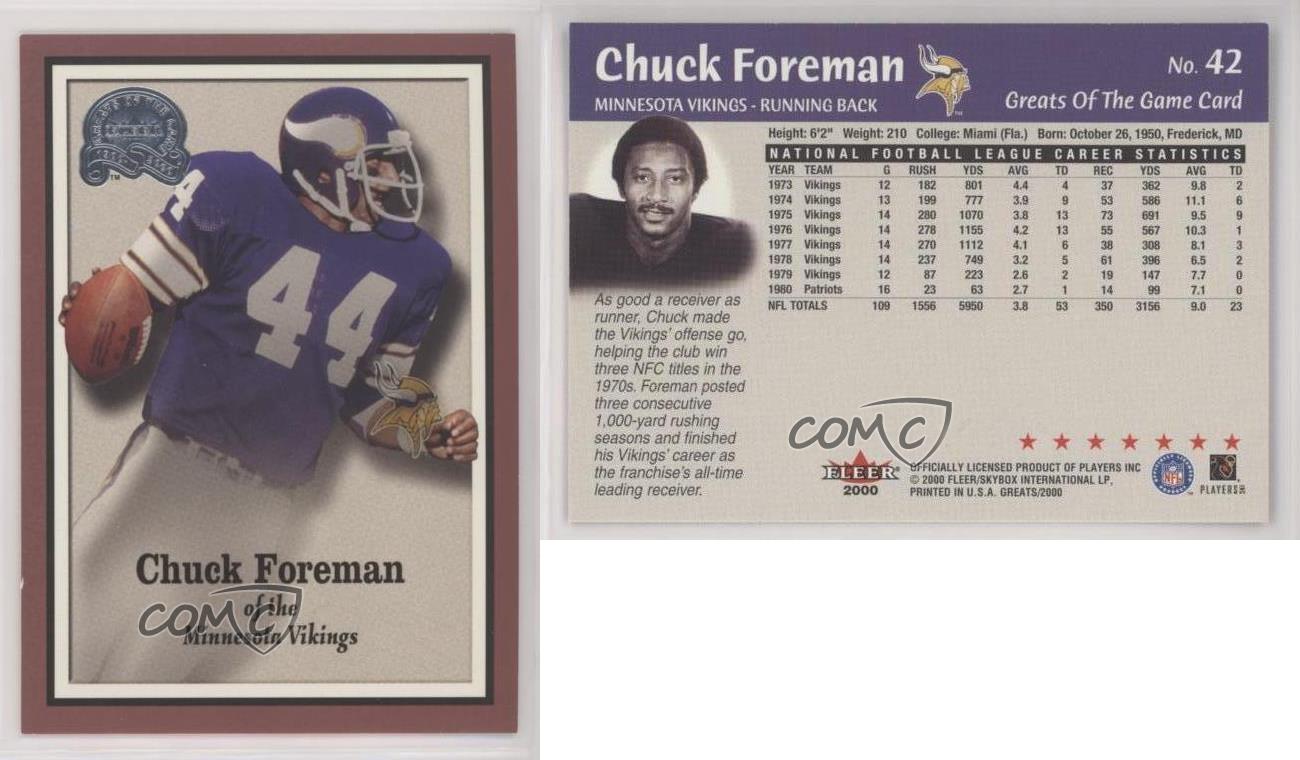 : 2000 Fleer Greats Football Card #42 Chuck Foreman