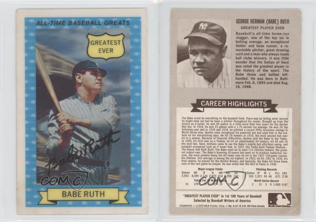 1970 Rold Gold AllTime Baseball Greats 6 Babe Ruth New York Yankees