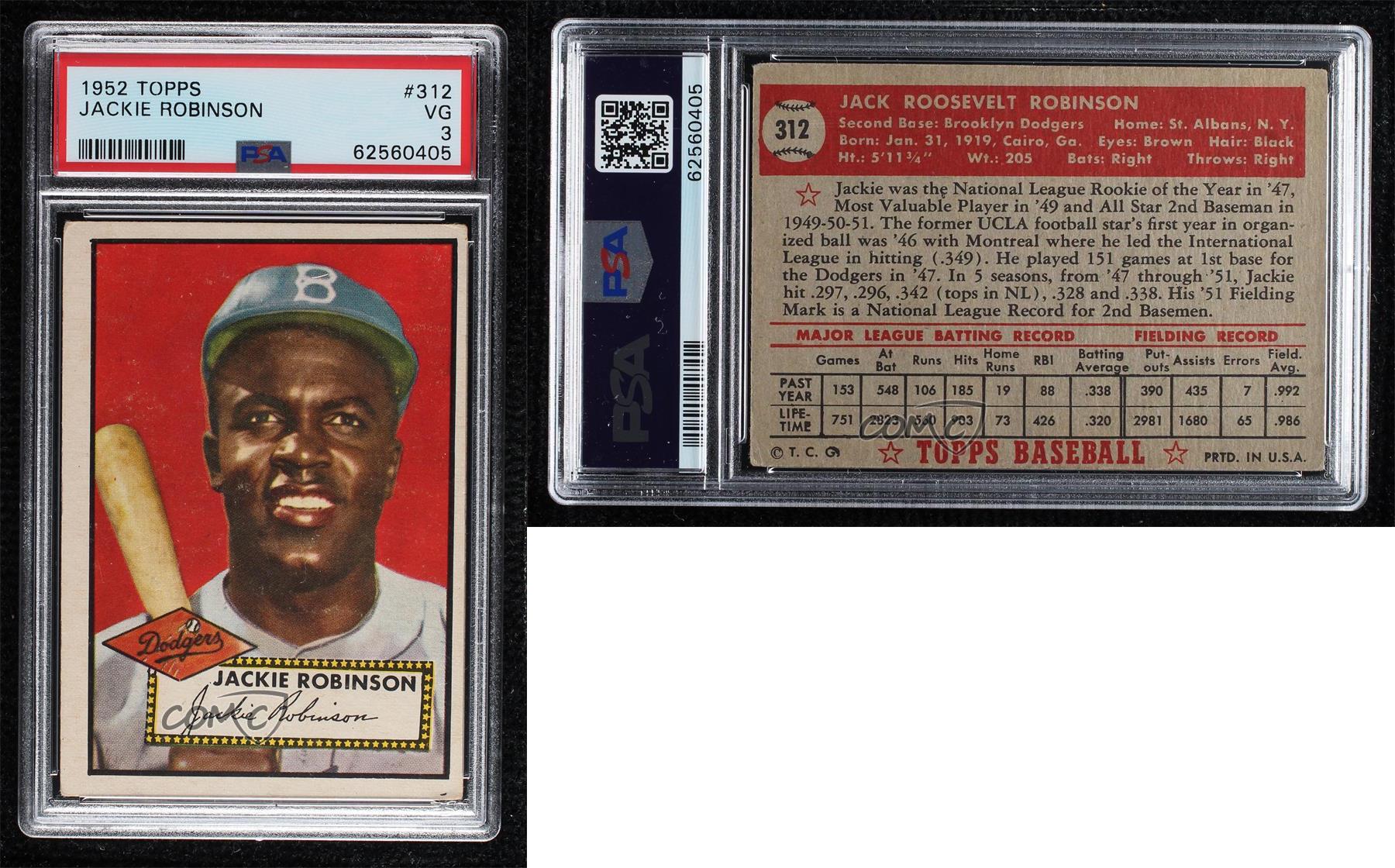 1952 JACKIE ROBINSON #312 Brooklyn Dodgers HOF REPRINT - Baseball Card at  's Sports Collectibles Store