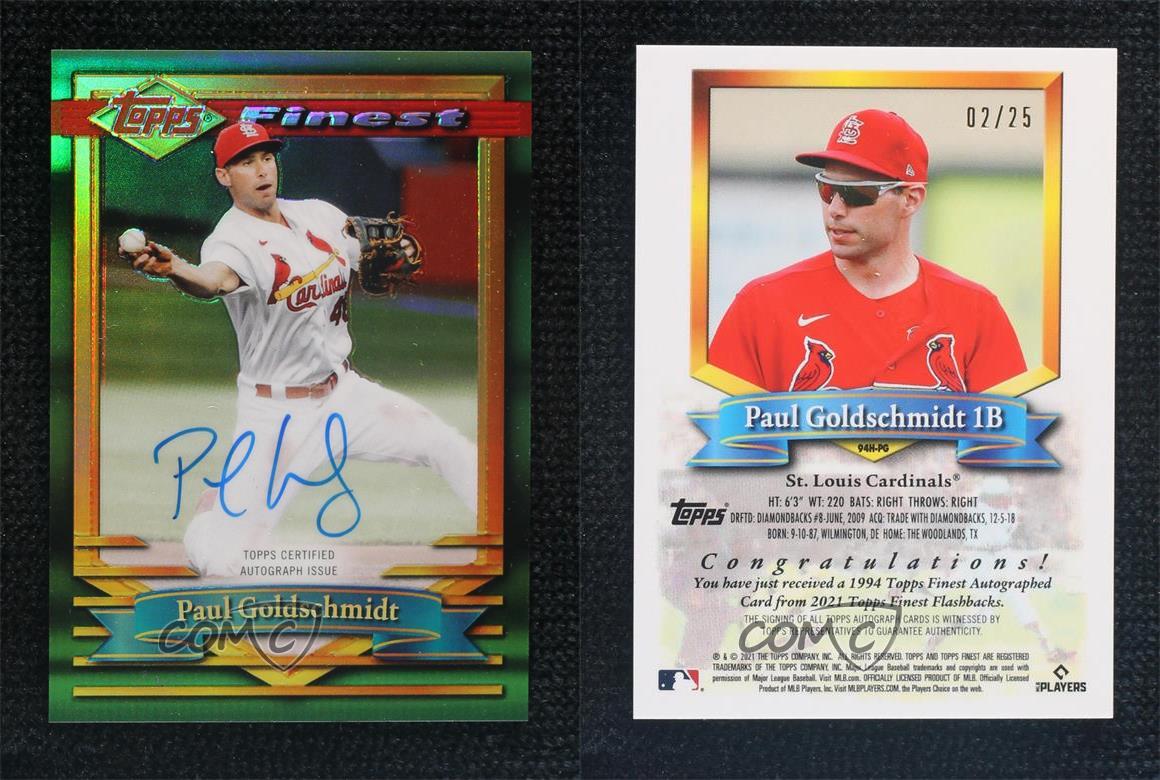 2021 Topps Finest Flashbacks Rifrattore /25 Paul Goldschmidt #94H-PG Auto - Foto 4 di 4