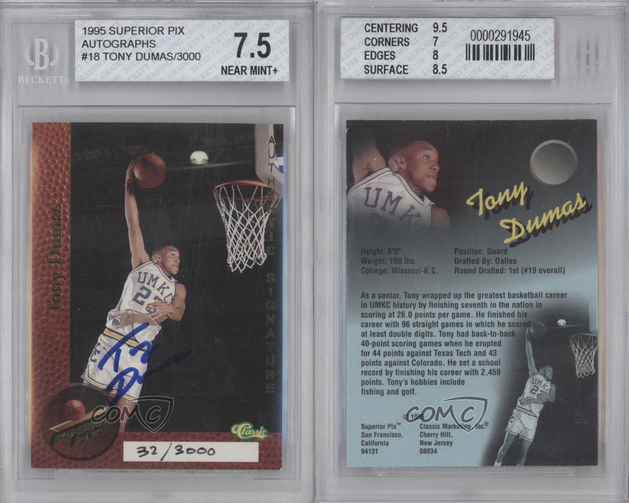 1995 Classic Superior Pix Auto /3000 Tony Dumas BGS 7.5 Auto