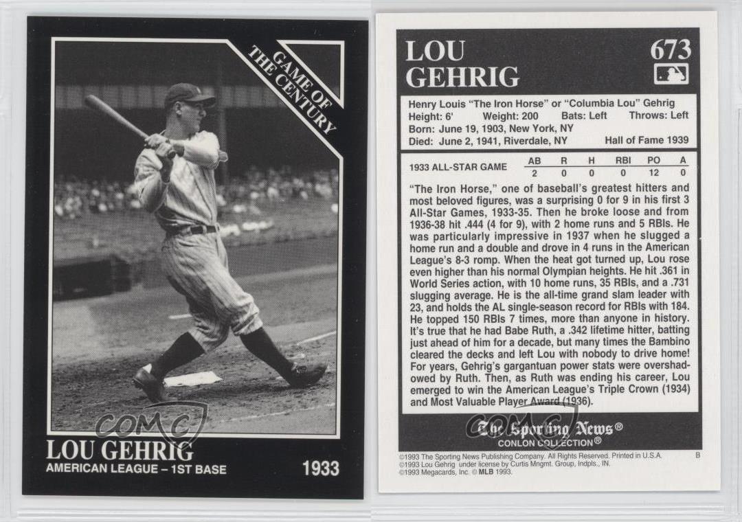 1993 The Sporting News Conlon Collection 673 Lou Gehrig New York Yankees Card eBay