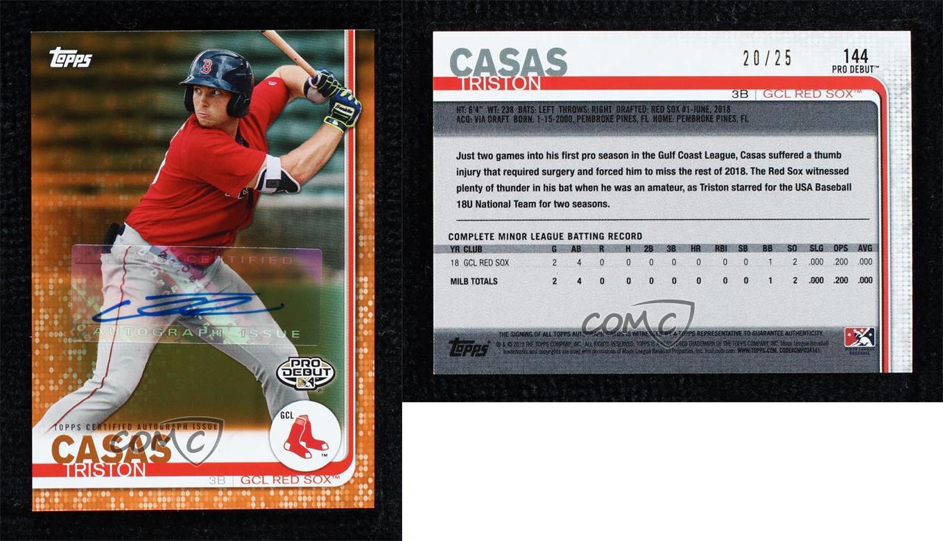 2019 Topps Pro Debut Orange Auto /25 Triston Casas remise #144 Auto
