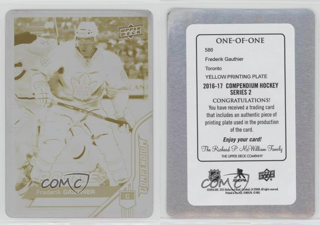 2016-17 Compendium Rookies Printing Plate Yellow 1/1 Frederik Gauthier Rookie RC - Picture 3 of 3