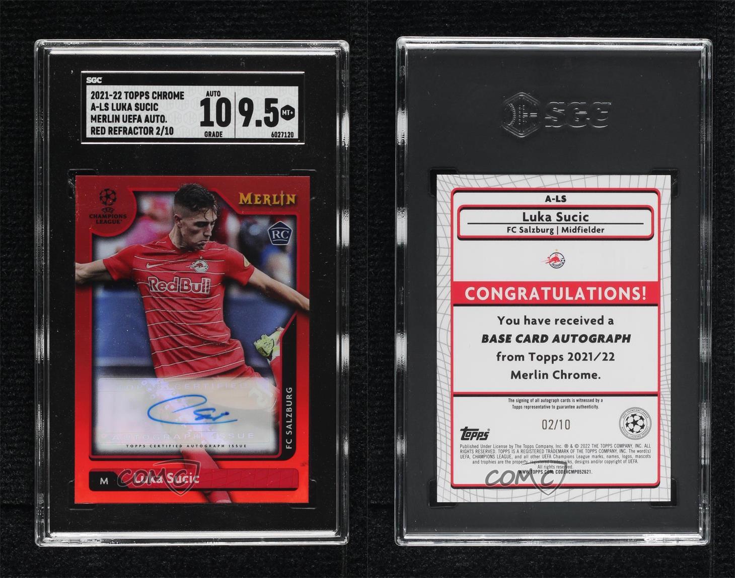 2021-22 Merlin Collection Chrome UCL Rouge Réfracteur /10 Luka ventes exceptionnelles Sucic Rookie Auto RC