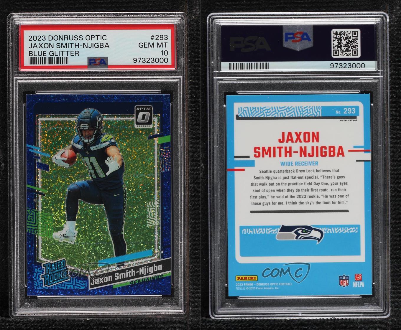 2023 Donruss Optic Rated Blue Glitter Prizm Jaxon Smith-Njigba PSA 10 Rookie RC