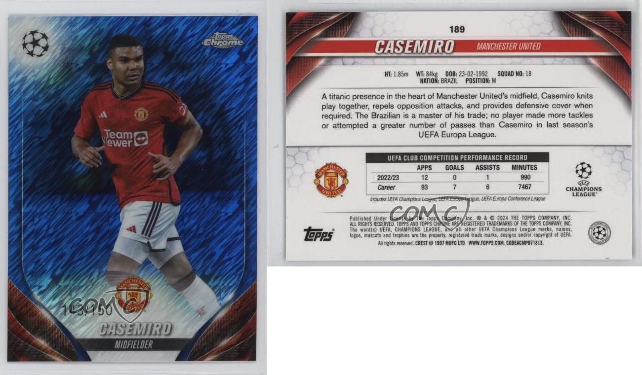 2023-24 Topps Chrome UEFA Club Competitions Blue Shimmer Refractor /150 Casemiro - Bild 4 von 4