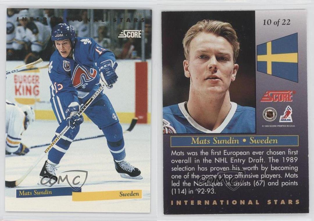 199394 Score International Stars 10 Mats Sundin Quebec Nordiques Hockey Card eBay