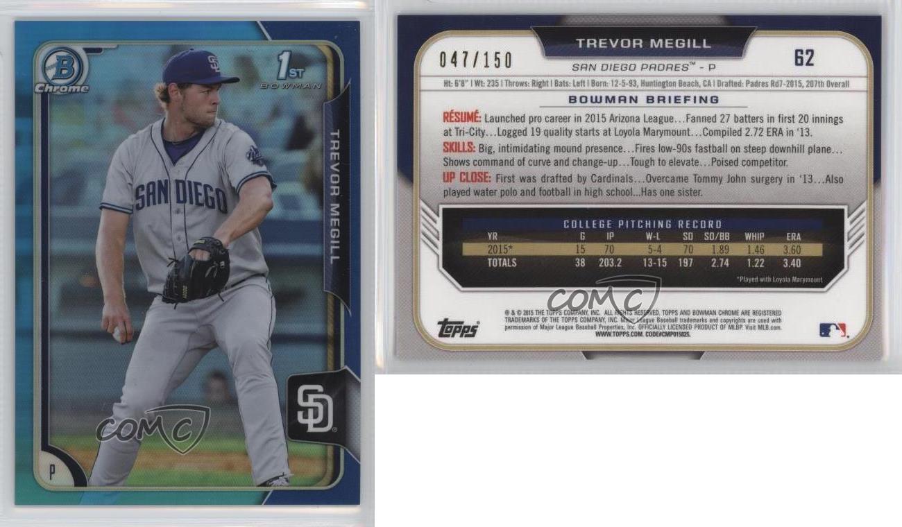2015 Bowman Draft rifrattore blu cromato /150 Trevor Megill #62 - Foto 4 di 4