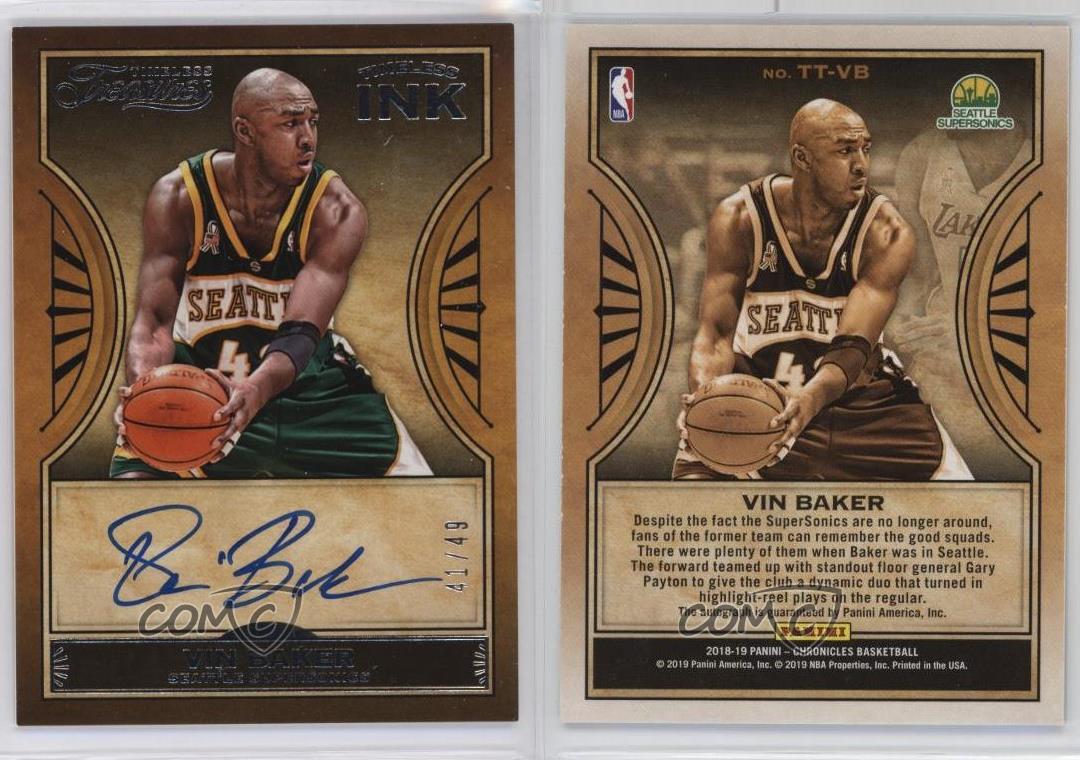 2018-19 Panini officiel Chronicles Timeless Ink /49 Vin Baker #TT-VB Auto