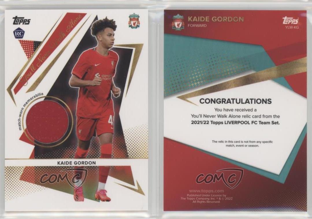 2021-22 Liverpool Team Set You'll Never Walk Alone Relics Kaide Gordon Rookie RC - Picture 3 of 4